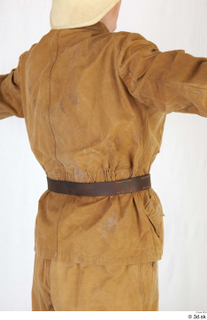  Photos Woman in Army Explorer suit 1 19th century Army brown jacket historical clothing leather belt upper body 0011.jpg